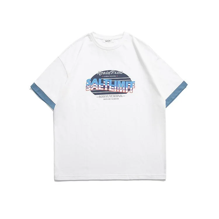 Men T Shirt Summer Casual Tops Men's Clothes Summer Wear Vintage Men's round Neck Short Sleeve Casual Loose Letter Print Fake Two Pieces