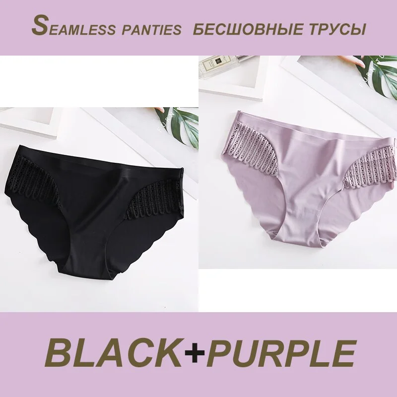 2PCS/Set Sexy Seamless Panties Lace Women Panties Female Briefs  Lingerie Women's Underpants Solid Color Ropa Interior Femenina