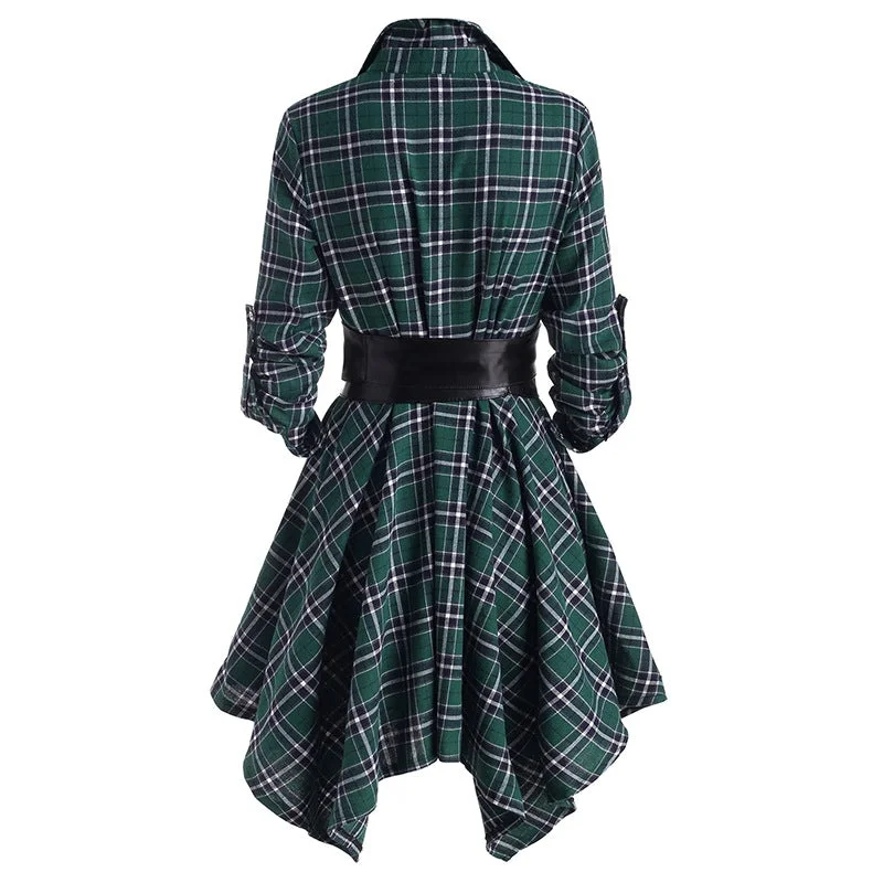 Women's Autumn New Long-sleeved Plaid High-waist Slim Dress
