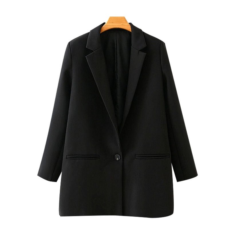 TRAF Women Fashion Office Wear Single Button Blazers Coat Vintage Long Sleeve Pockets Female Outerwear Chic Tops