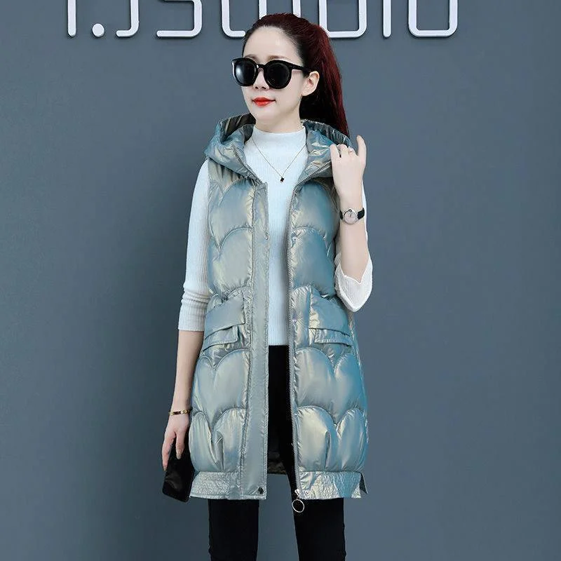 Toloer 2024 New Free Bright Face Down Cotton Vest Female Long Autumn And Winter Thick Horse Clip Outside The Vest Jacket-Outfit Ideas