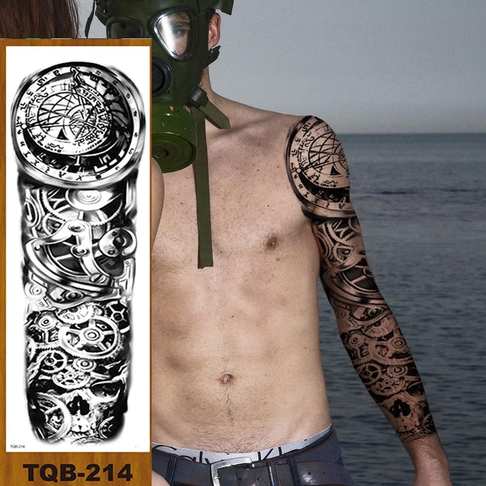 Full Flower Arm Temporary Tattoos Stickers Man Woman Girl Body Fake Tatoo Mechanical Robotic Photorealistic Steampunk Astronaut