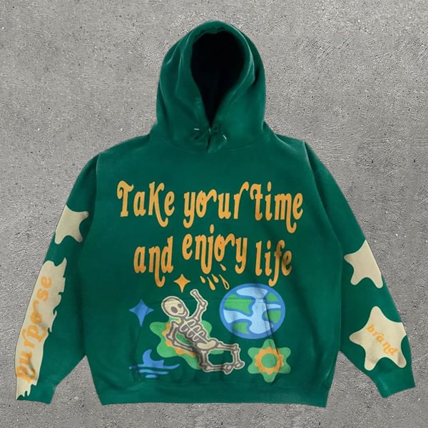 Take Your Time And Enjoy Your Life Print Long Sleeve Hoodie