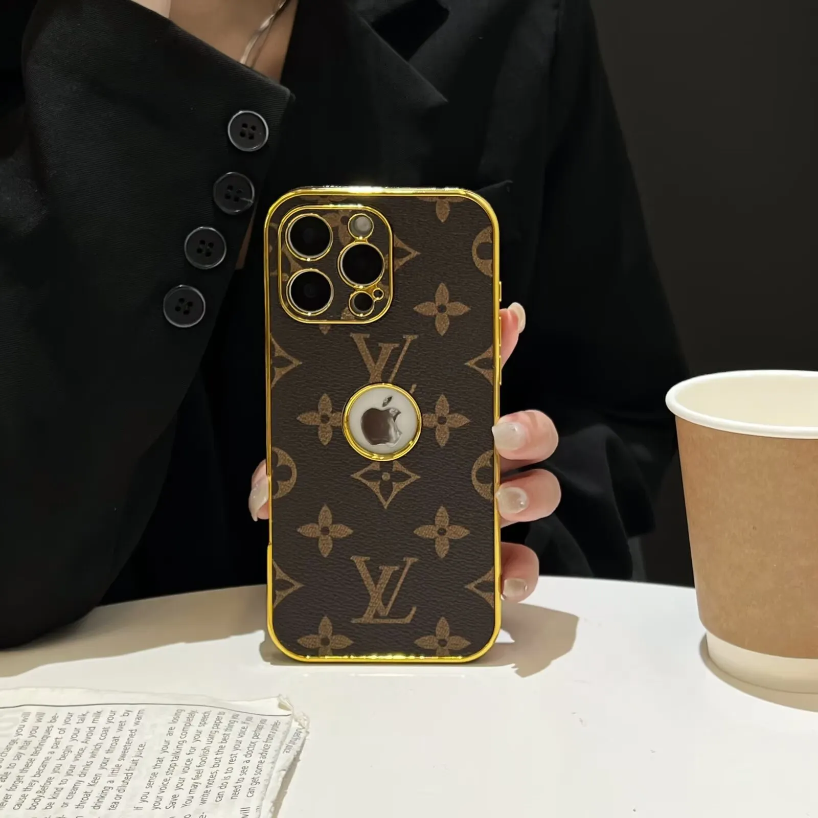 LV Electroplated Leather Monogram Canvas Checkerboard Apple iPhone Case