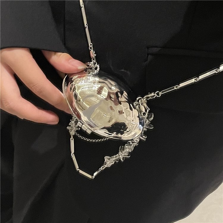 Silver Chrome Metal Accessory Shell Bag KERENTILA