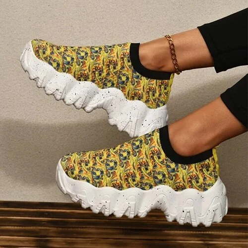 2021 Women Platform Sneakers Slip-on Elastic Band Vulcanized Female Leopard Sport Shoes Ladies Summer Footwear Plus Size