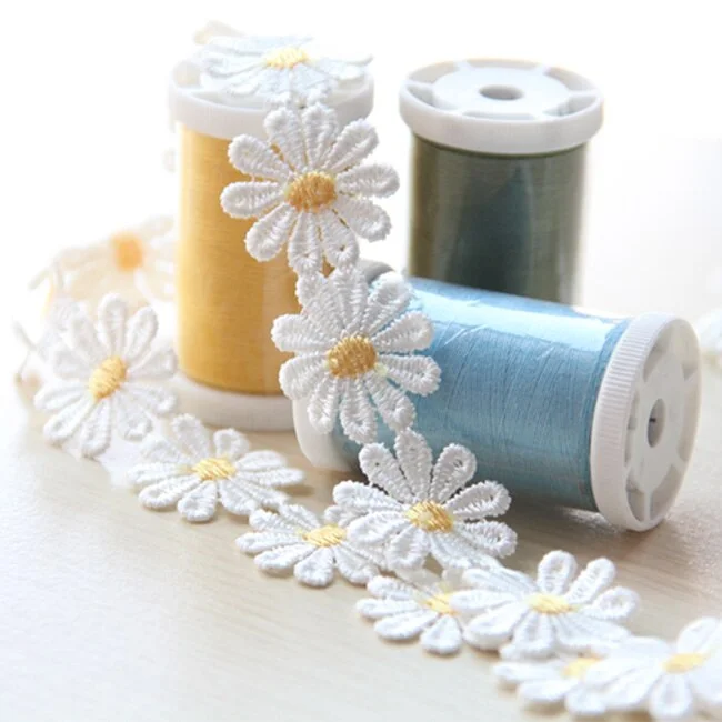 1 Yard Daisy Flower Lace Fabric Polyester Handmade DIY Lace Trim Sewing Crafts Baby Dolls Hair Accessories