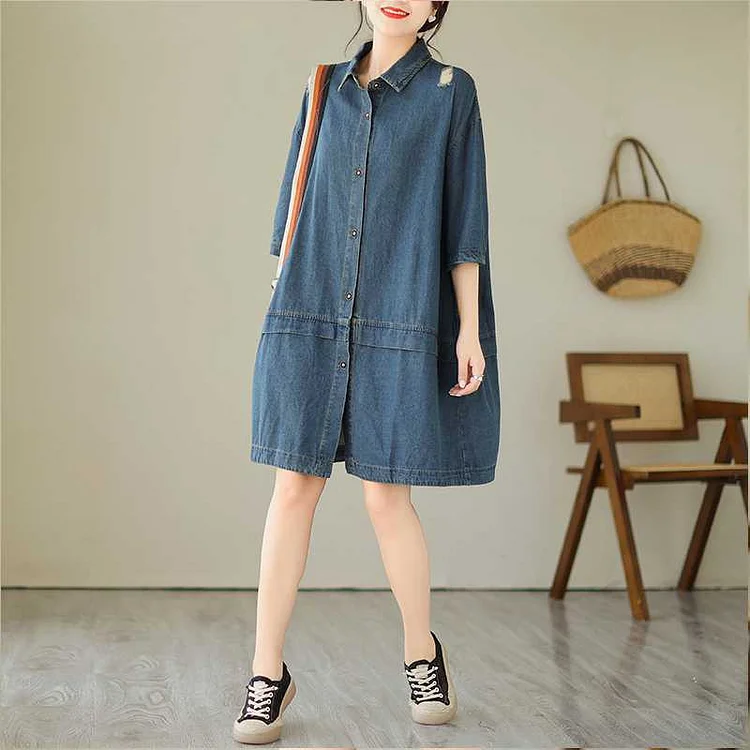 Loose Denim Long Sleeve Mini Dress