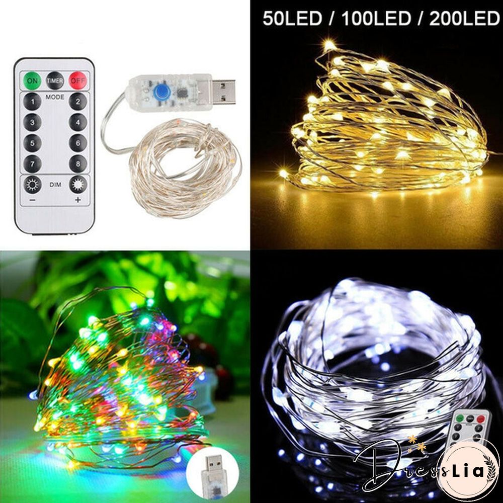 Usb Plug In 50/100/200 Led Micro Copper Wire String Lights Party Fairy Lamp Xmas