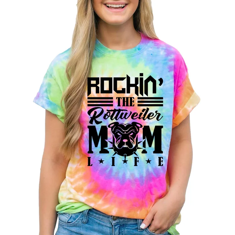 Women Funny Tie Dye Roskin the rottweiler mom life Mens Short Sleeve Casual T-Shirt - Heather Prints Shirts