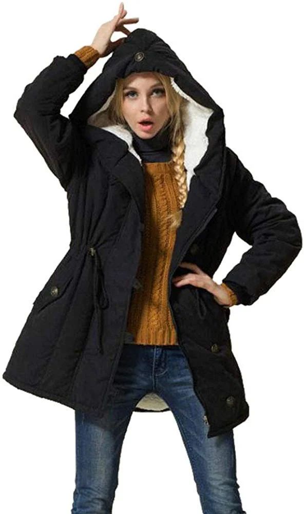 Women's Winter Warm Coat Hoodie Parkas Overcoat Fleece Outwear Jacket with Drawstring