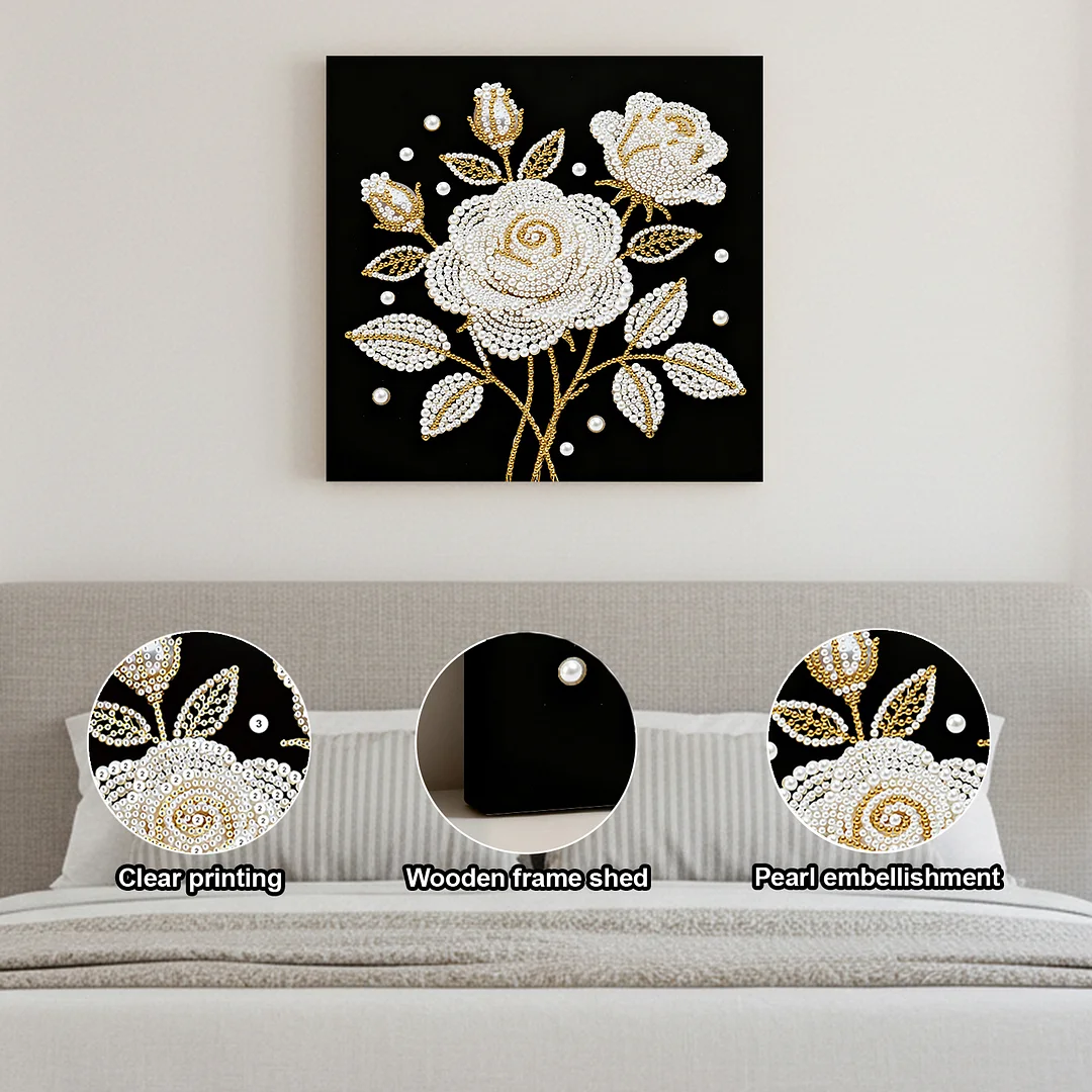 Rose DIY Pearl Art Diamond Painting Kit for Adults Home Decor 25x25cm With Frame