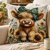 Highland Cow Sunflower-11CT Stamped Cross Stitch Pillowcase 45*45cm tapestrymarket