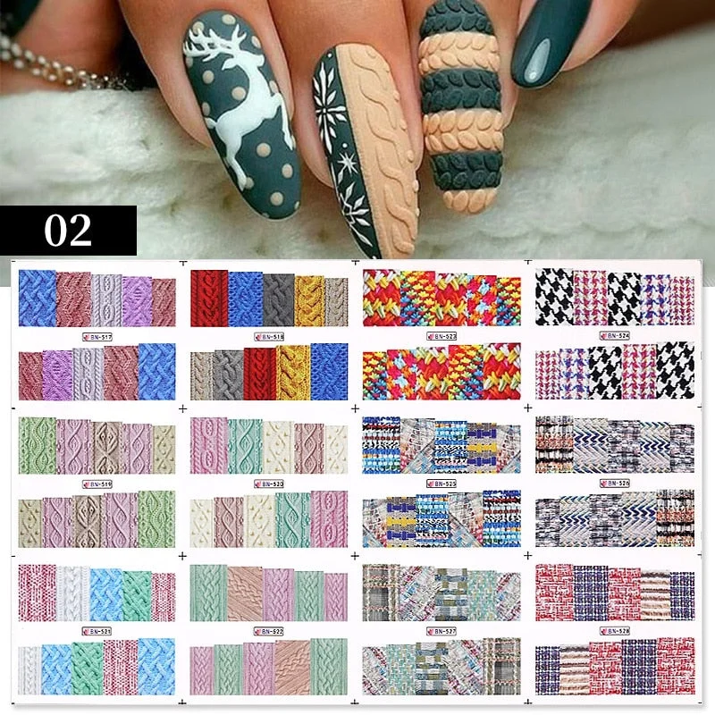 12 Designs Nail Stickers Set Mixed Floral Geometric Nail Art Water Transfer Decals Sliders Flower Leaves Manicures Decoration-Nail Inspo