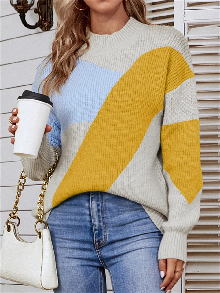 Commuter Semi-Turtleneck Color Matching Knitted Sweater | IFYHOME