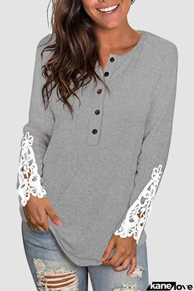 Lace Detail Button Front T-Shirt