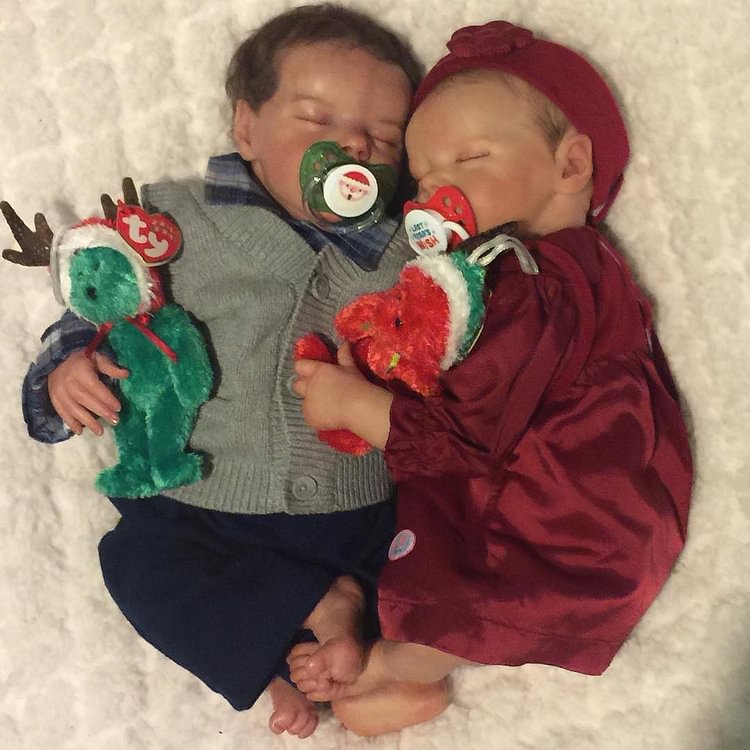  "Merry Christmas!"- 17" Realistic Reborn Beautiful Weighted Silicone Baby Twins Boy and Girl Doll Winifred and Roberta Birthday Gift Set - Reborndollsshop®-Reborndollsshop®