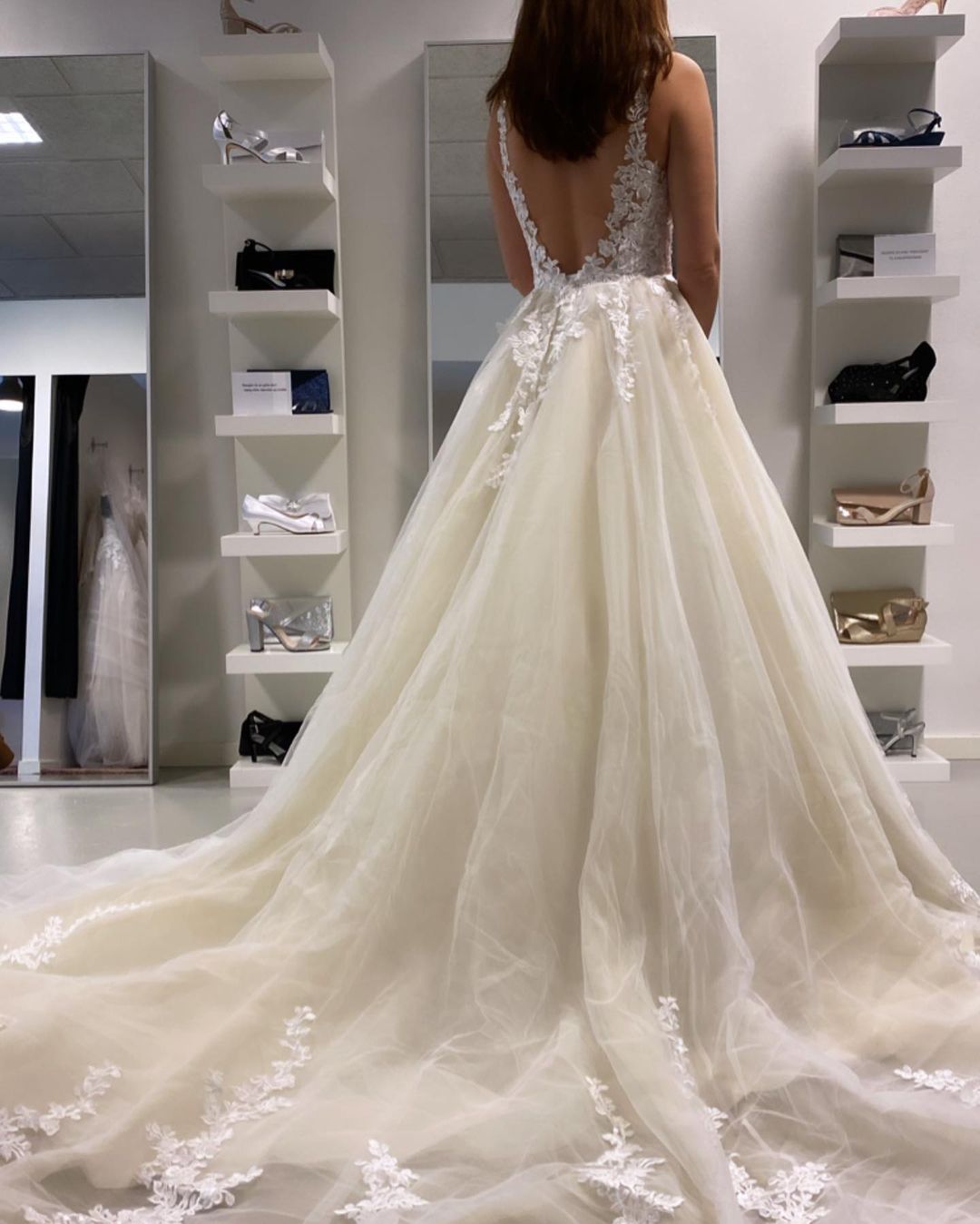 Bateau Floor-length Backless A-Line Wedding Dress Tulle Ruffles With ...