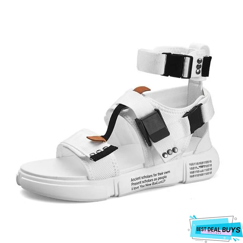 Mens Gladiator Sandals Open Toe Platform Beach Sandals Boots Rome Style Canvas Shoes