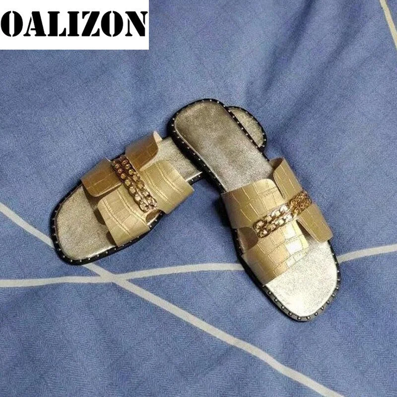 New Summer Women Flat Flip Flops Classic Designer Double Chains Sandal Slippers Shoes Woman Lady Flats Slippers Sandals Shoes