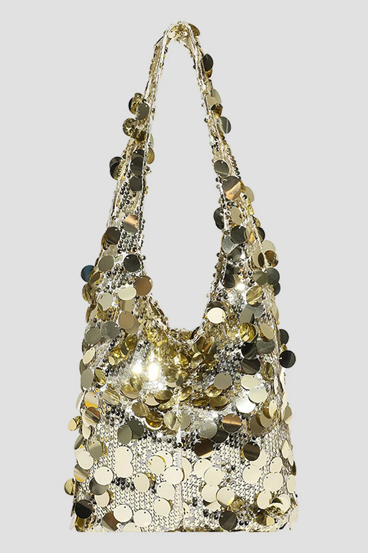 Fashion Gold Disco Sequin Large Capacity Casual Shoulder Bag 2024 - Xpluswear