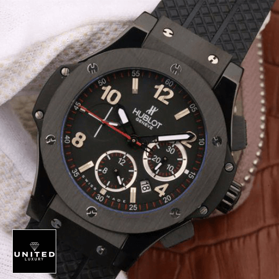 Hublot Big Bang Black Dial Black Bezel Replica red second hand