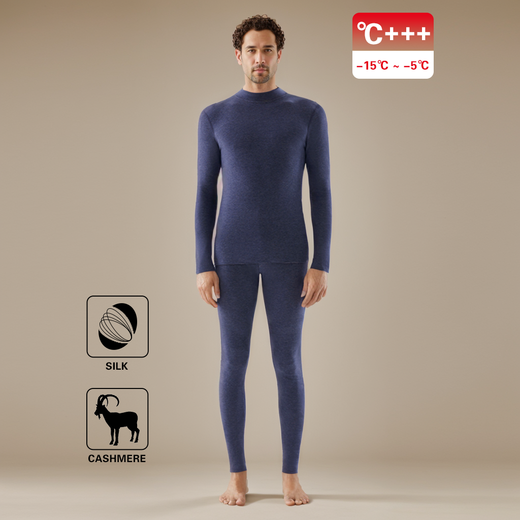 180g Men's Warm Silk Cashmere Midweight Half-turtleneck Thermal Underwear Set REAL SILK LIFE