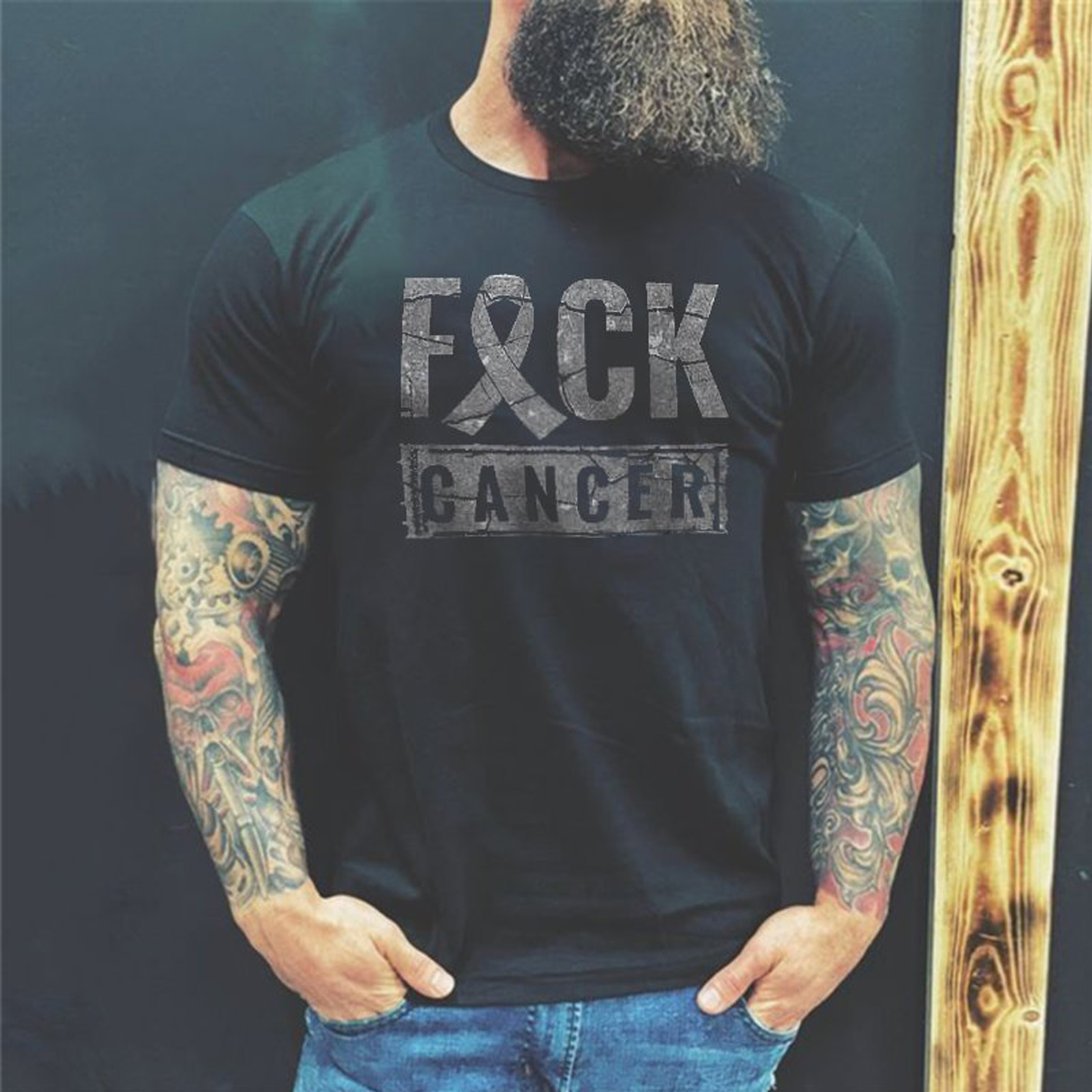 Livereid F Cancer Letter Print T-Shirt - Livereid