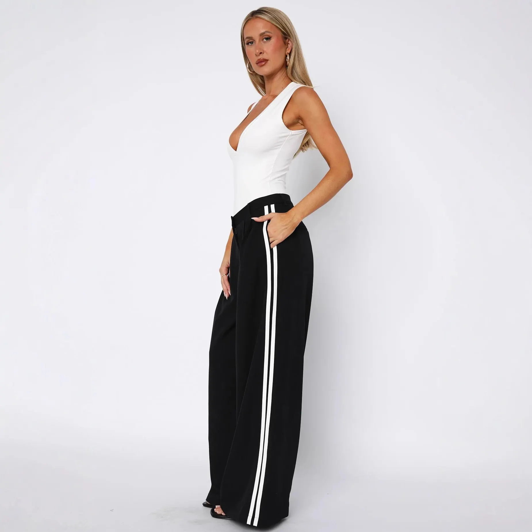 Women's Side Stripe Wide Leg Trousers