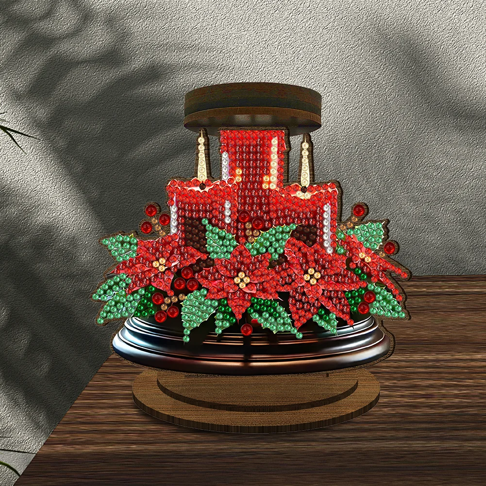 Wooden Red Flower Candle 5D DIY Diamond Painting Candle Holder Decor for Adults