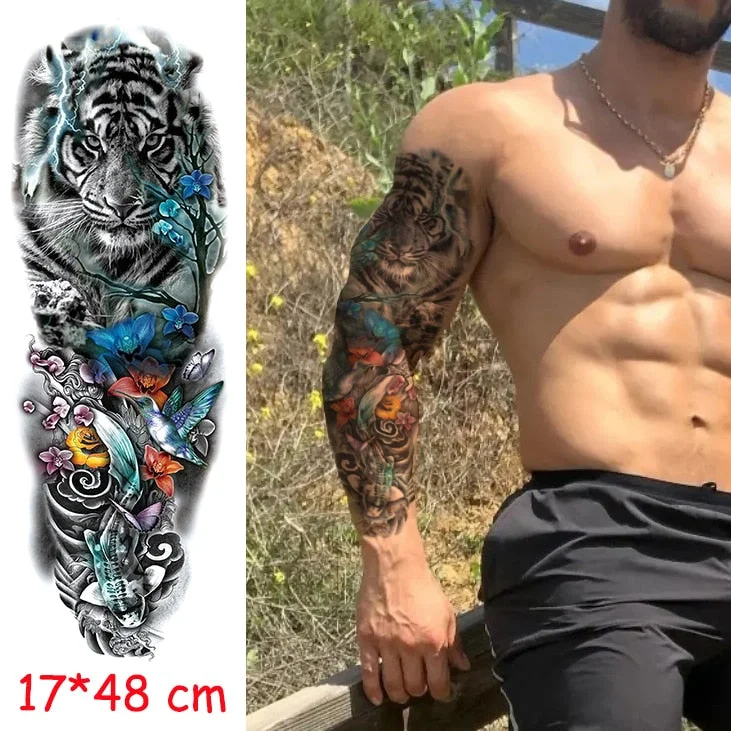 waterproof temporary tattoo sticker full arm lion king angel warrior lightning tree flower fake tatto flash tatoo to man woman
