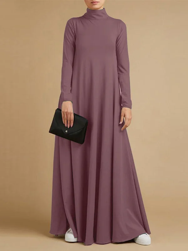 Casual Loose 4 Colors High-Neck Long Sleeves Maxi Dress