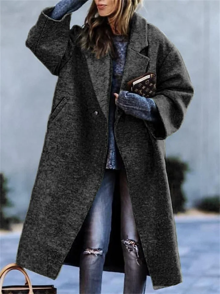 Fall and Winter Long Tweed Jacket Temperament Commuter Without Belt Lapel Loose Type Tweed Jacket Female | 168DEAL