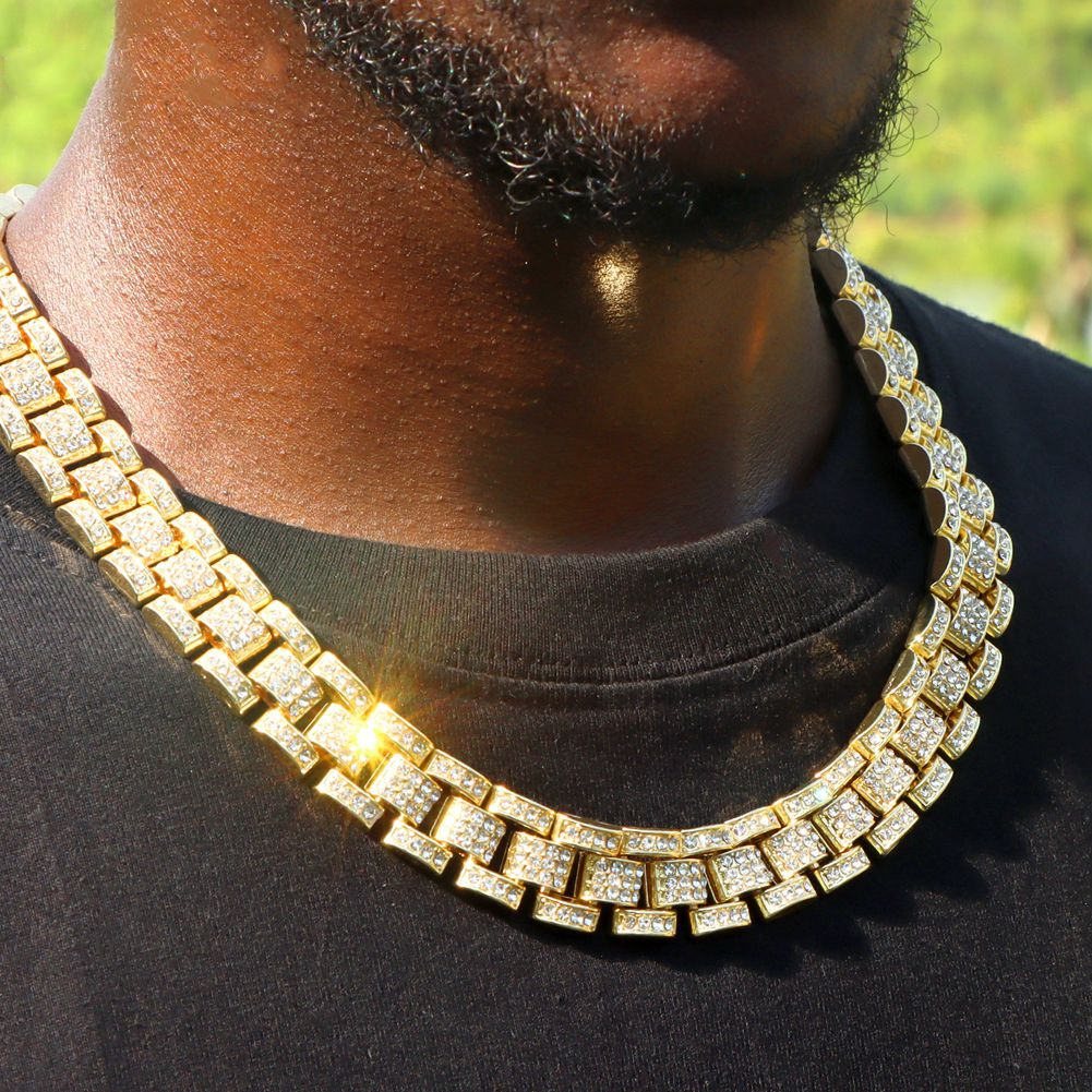 Iced Out Watch Band Chain Hip Hop Necklace For Men-VESSFUL