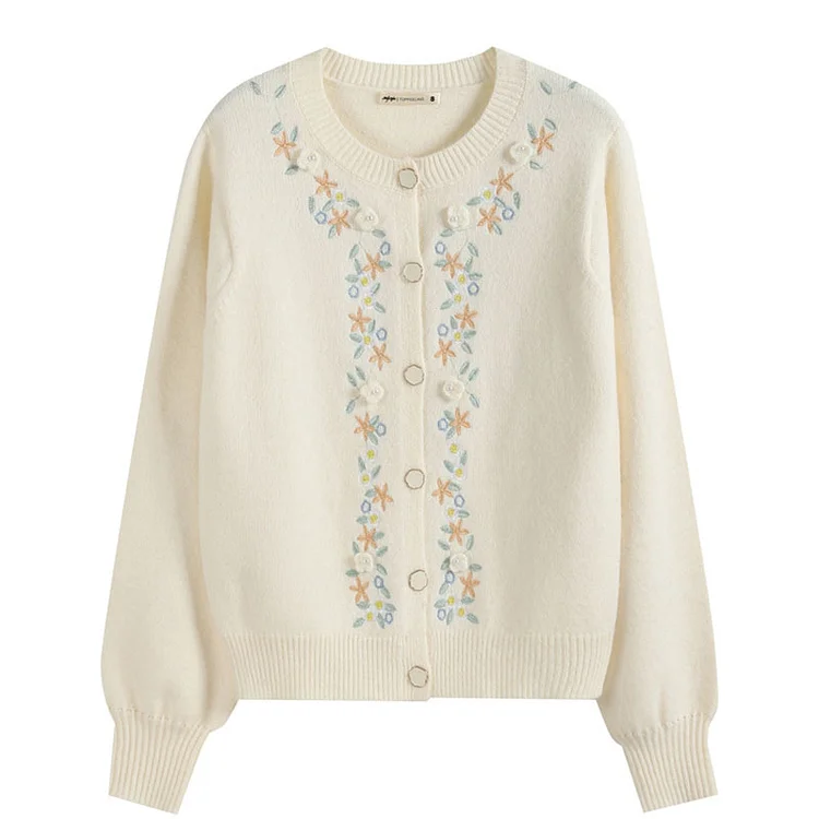 Sweet Floral Embroidery Cardigan Sweater