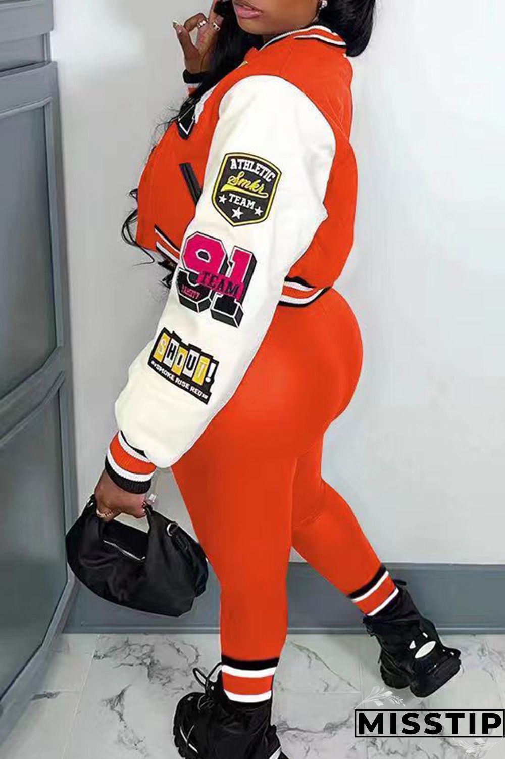 Green Casual Letter Print Patchwork Cardigan O Neck Long Sleeve Two Pieces