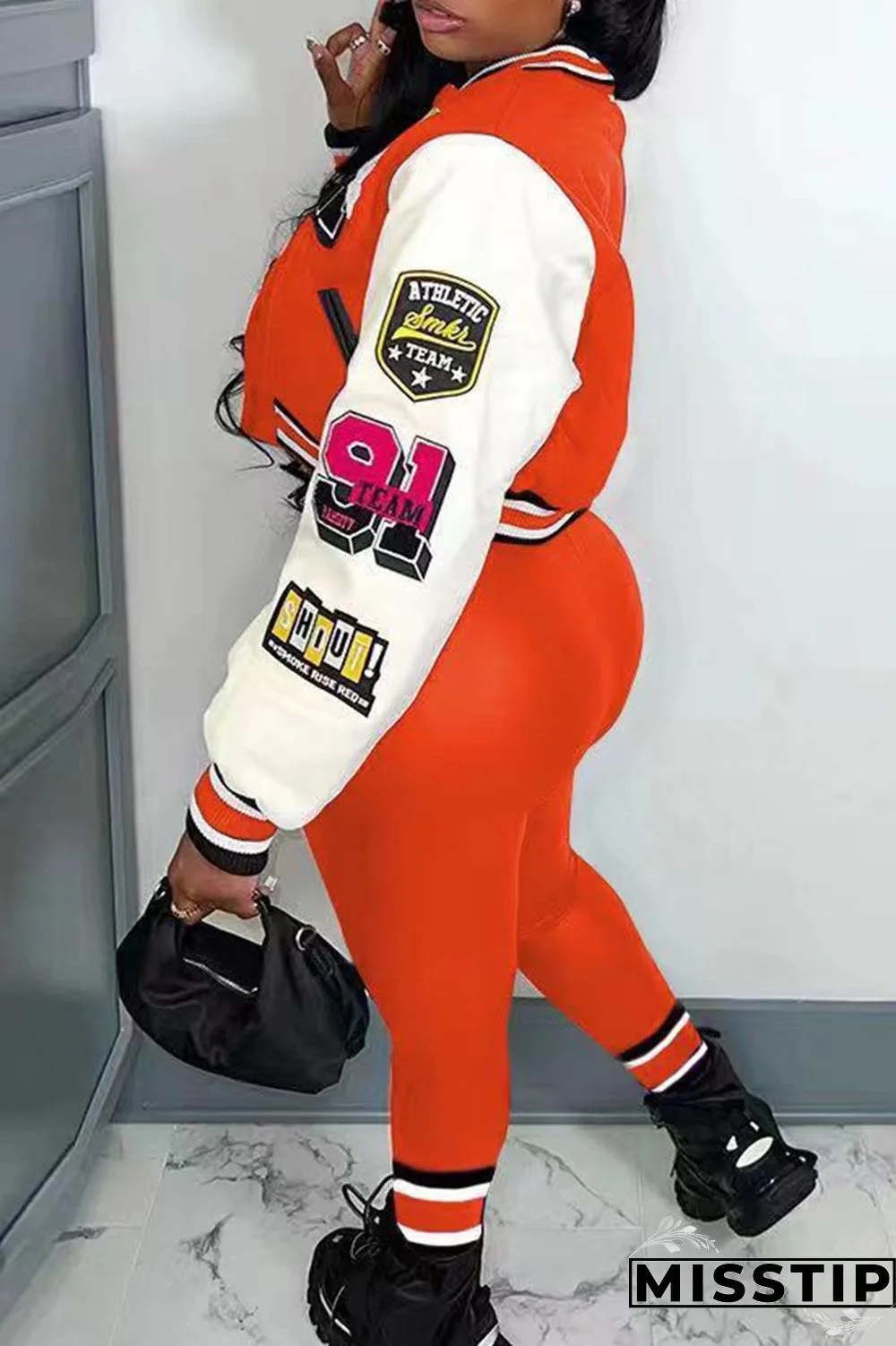 Green Casual Letter Print Patchwork Cardigan O Neck Long Sleeve Two Pieces