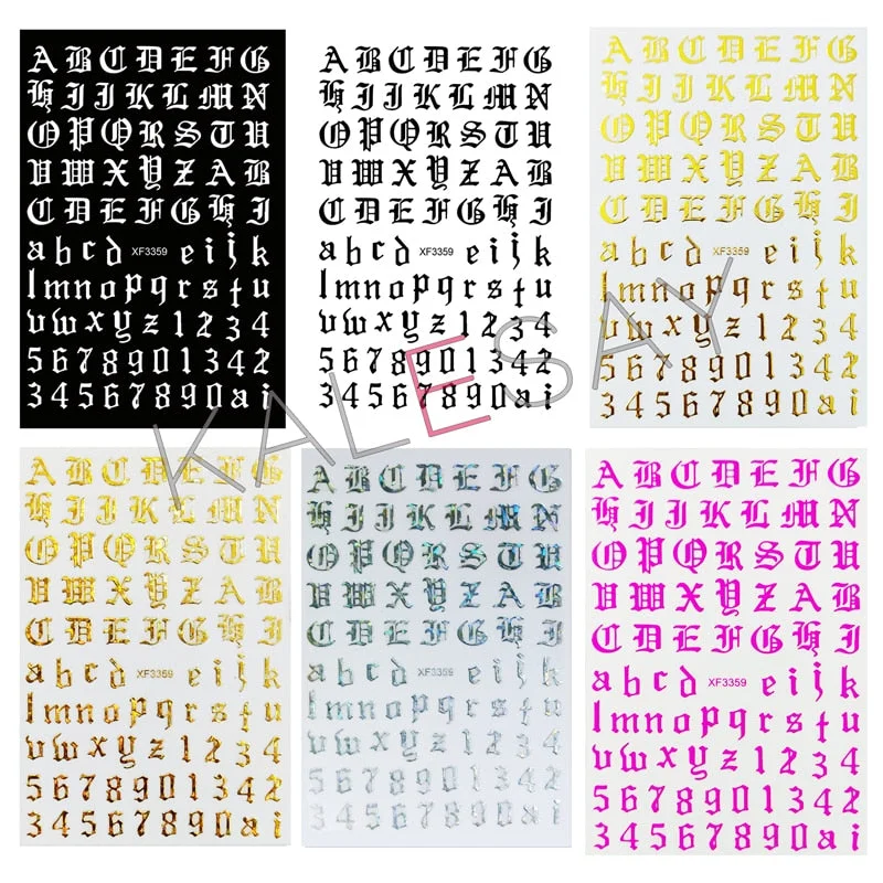 3D New Fashion Old English Font Manicure Design Black Nail Art Stickers Manicure Decal Stickers for Nails Decal Decoration-Nail Inspo