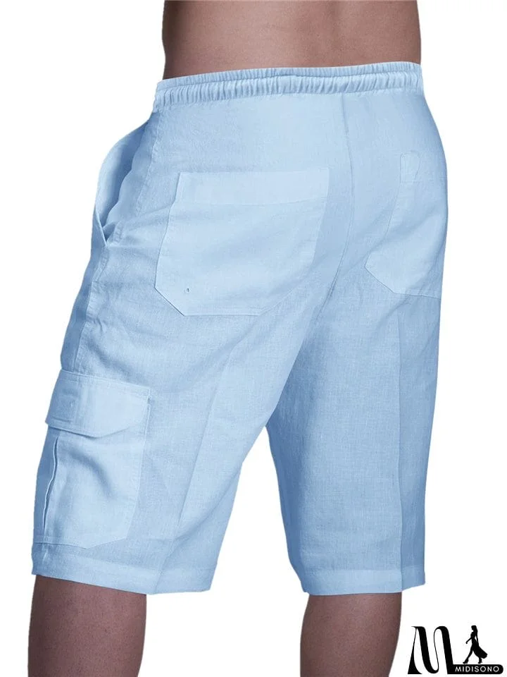 MidiSono - Drawstring Solid Color Shorts With Pockets