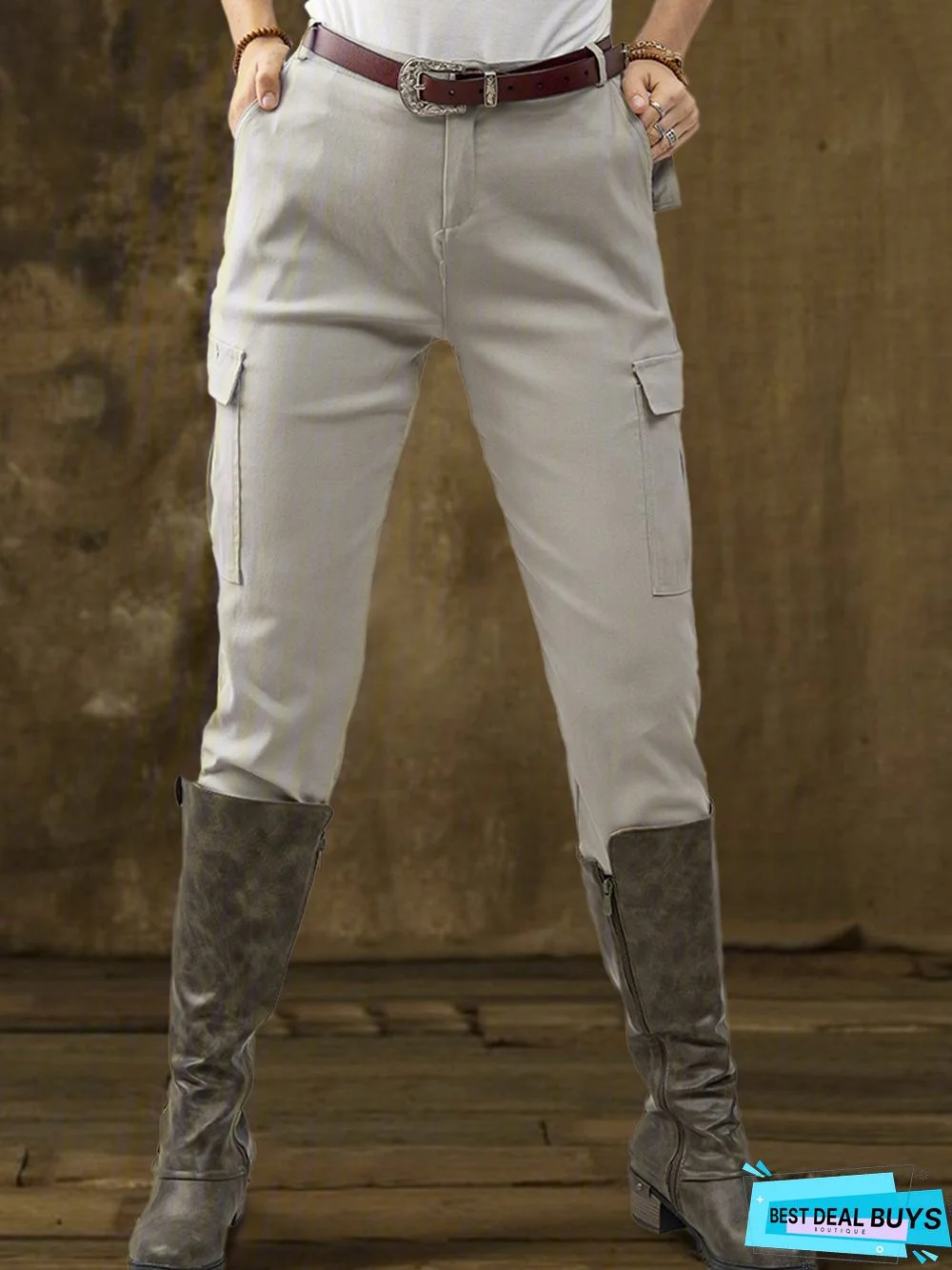 Casual Plus Size Cotton-Blend Solid Pants