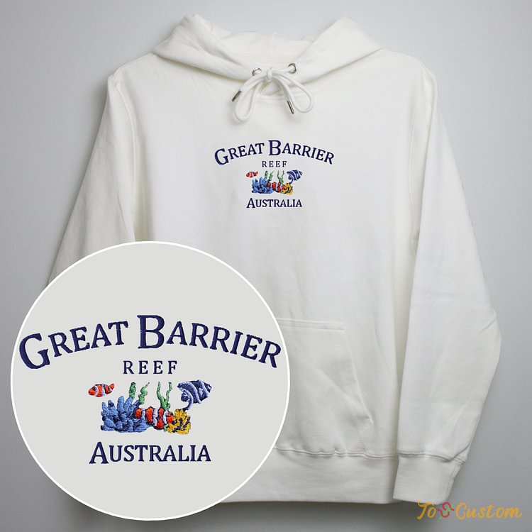 TOSCUSTOM™ Great Barrier Reef Sweatshirt Embroidered Hoodie Australia Ocean Heritage 