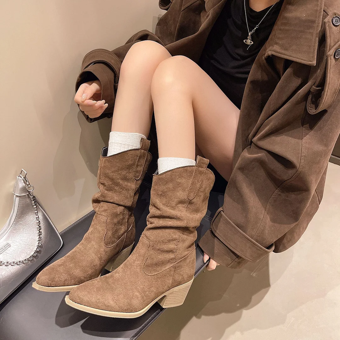 Yyvonne Autumn And Winter Fashion Boots Coarse And Retro Lazy Wind Chivalrous Languid Boots Piles Of Boots Meirad Pointed Women's Shoes