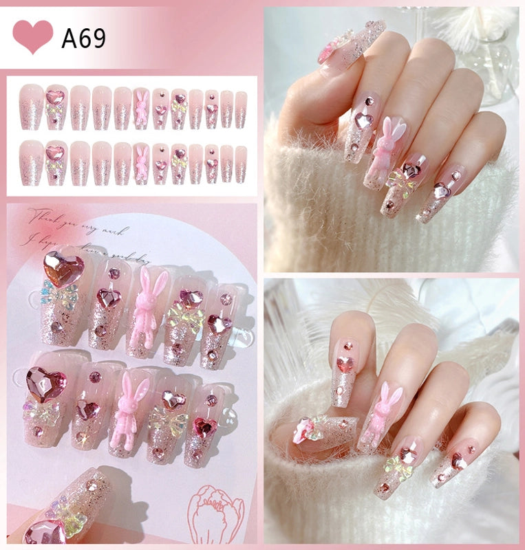 Cute Sweet Color Block Flower ABS Press-on Nails 1 Set