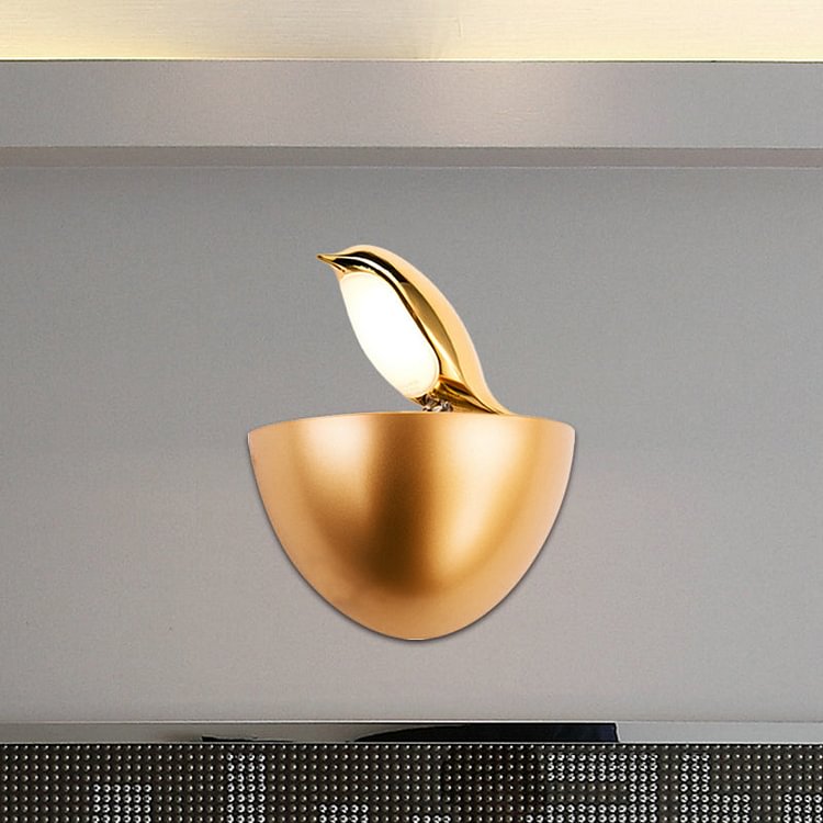 Silver/Gold Birdie Wall Lamp Kids Aluminum LED Sconce Light Fixture with Quarter Sphere Stand