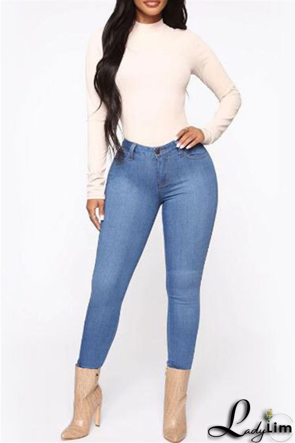 Black Fashion Casual Solid Basic High Waist Skinny Denim Jeans