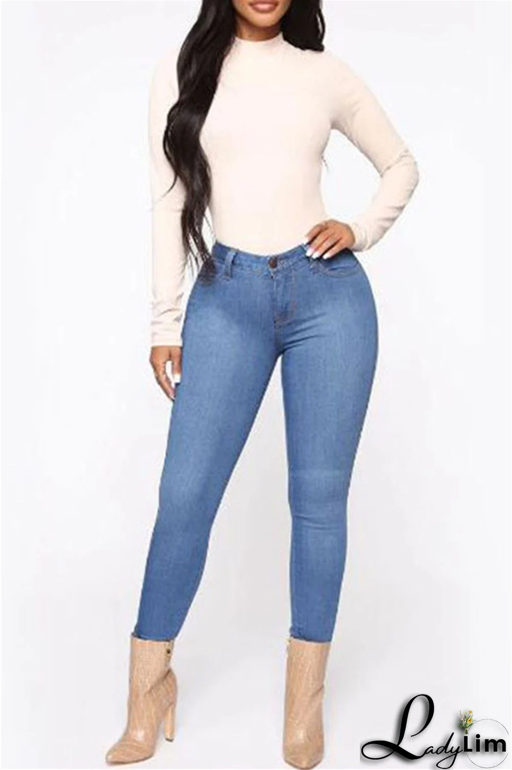 Black Fashion Casual Solid Basic High Waist Skinny Denim Jeans