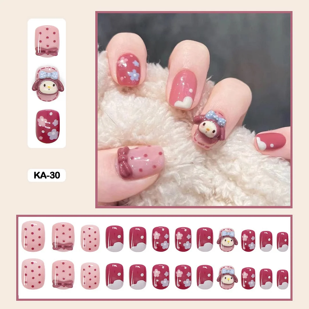 Butterfly Lovely Girl Nail Art Wearable Press On Fake Nails Tips With Glue And Sticker 24pcs/box With Wearing Tools As Gift-Nail Inspo
