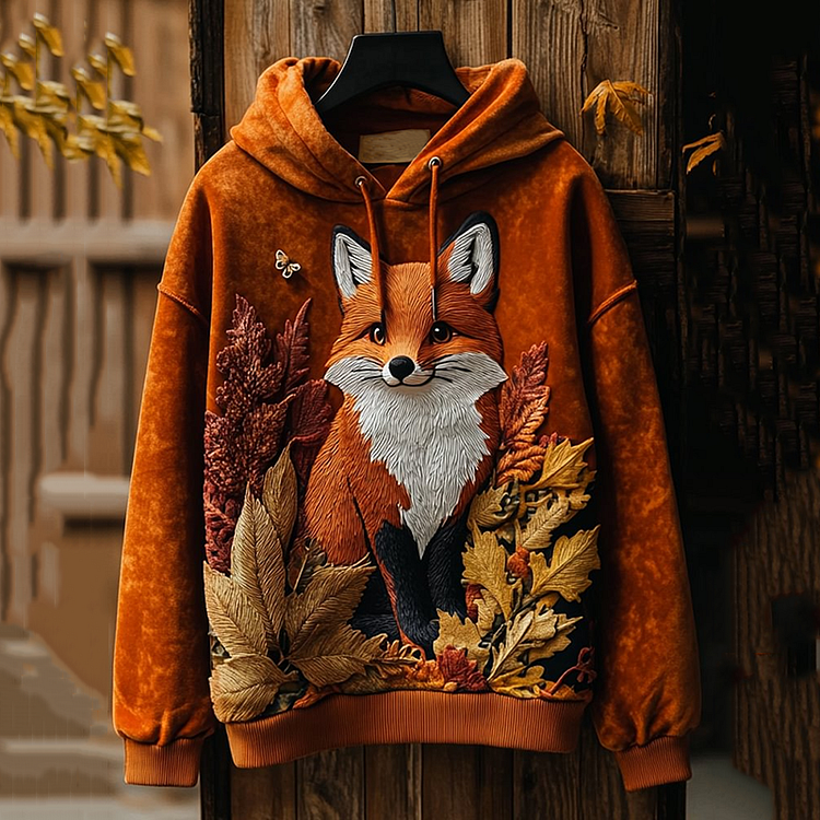 VChics Maple Leaf Cute Fox Graphic Vintage Washed Unisex Hoodie