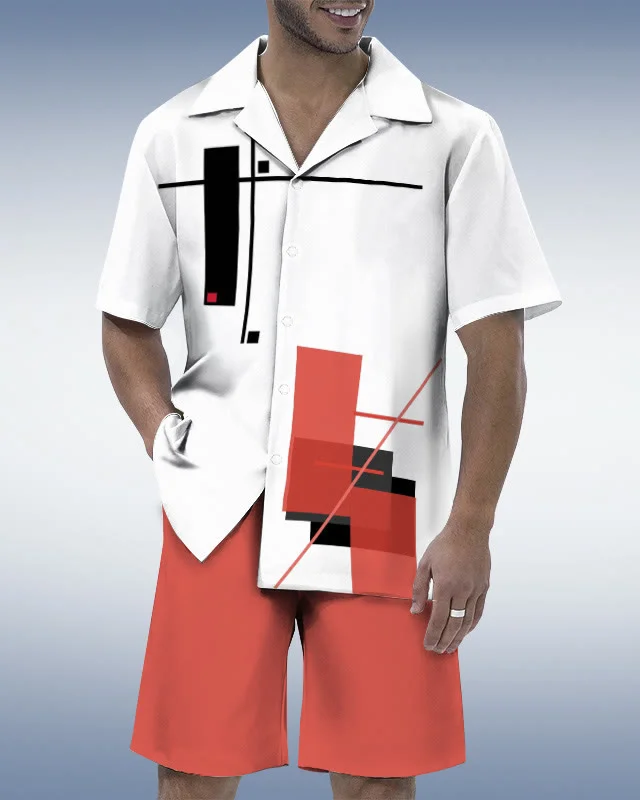 Suitmens Men's Contrasting Geometry Shirt Set  0289