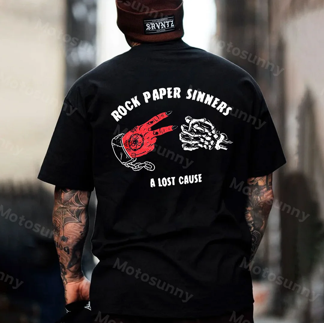 ROCK PAPER SINNERS A LOST CAUSE Black Print T-shirt